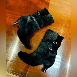 John Fluevog black suede mid boots with heel
